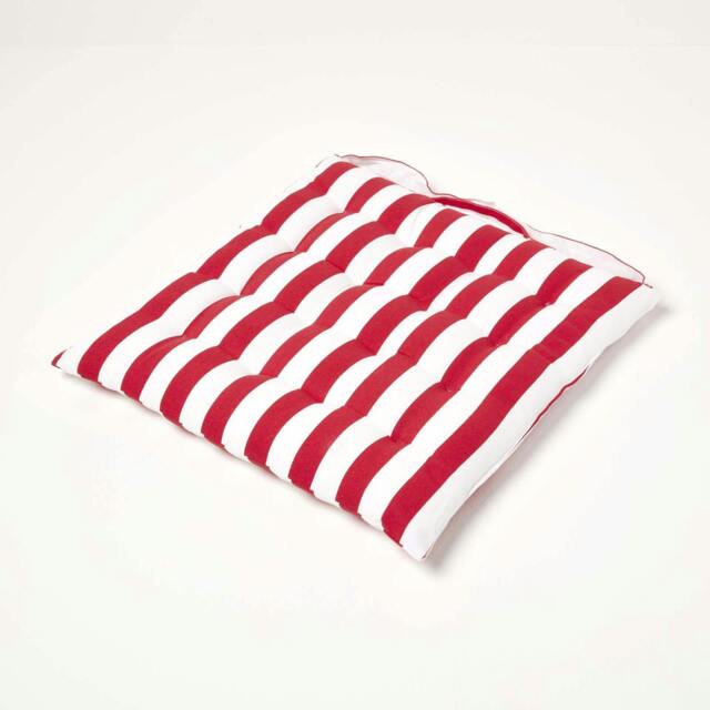 Homescapes Seat Pad Luxury Cotton Stripe Indoor Outdoor Garden Dining Cushion Red 40 x 40 cm 1