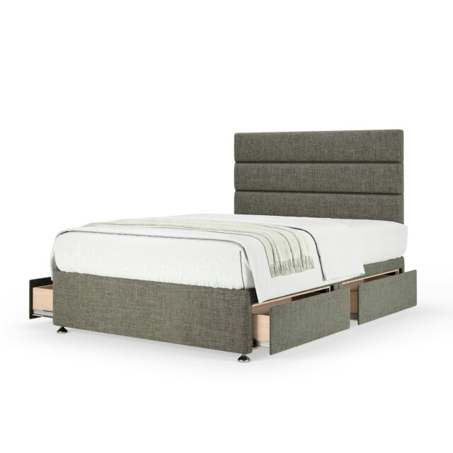 Majestic 1000 Pocket Sprung Slate Linen 4 Drawer Divan Set And Milan Headboard Super King
