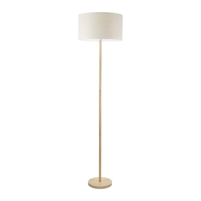 ValueLights Heather Light Wood Floor Lamp White Trim Shade & Bulb Brown White