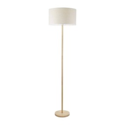 ValueLights Heather Light Wood Floor Lamp White Trim Shade & Bulb Brown White
