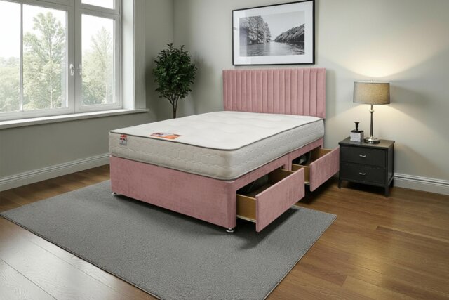 "Emily Plush Bed Set With Mattress, 2 Drawers Same Side & 24""Headboard"