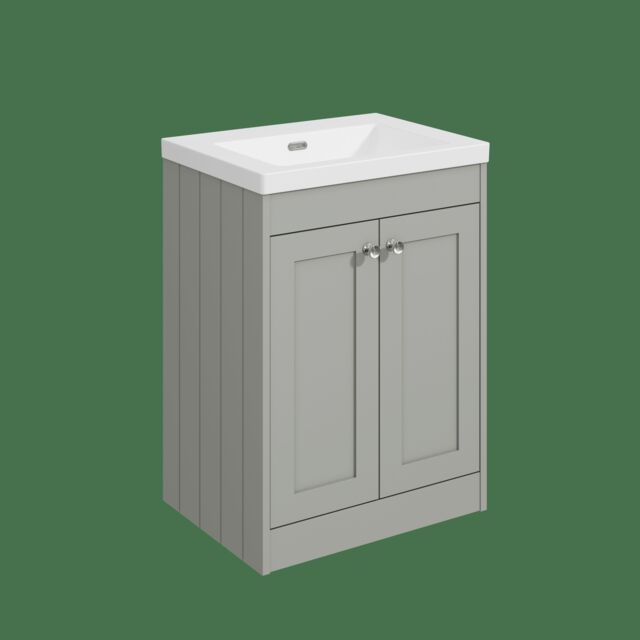 Balterley Floor Standing 2 Door Unit with Minimalist Basin No Tap Hole Grey 800 x 600 x 453mm