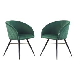 Set of 2 Vittorio Velvet Dining Chairs with Black Metal Legs, Quilted Design Modern Accent Chair Green