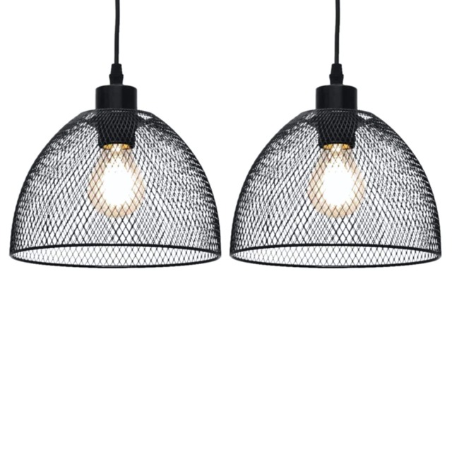 Set of 2 Cassidy - Medium Black Mesh Easy Fit Metal Pendant Shades Black Medium 2
