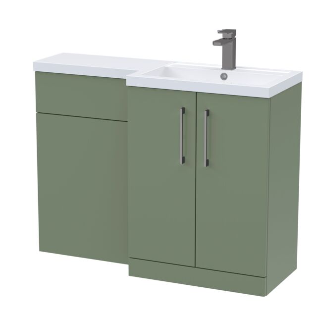Balterley Right-Hand Bathroom Vanity and WC Unit Combination with Basin, with Handles Green Satin Green