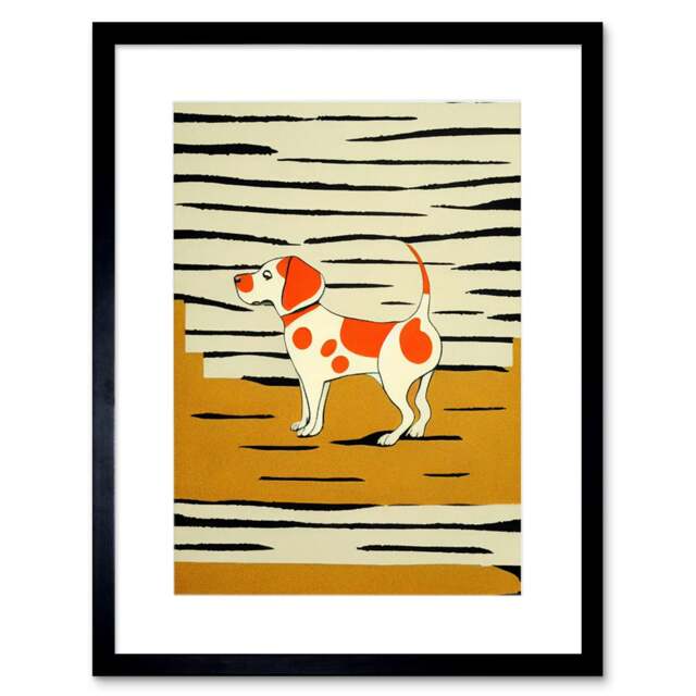 "Beagle Dog Springer Orange Mustard Spaniel 9x7"" Black Framed Wall Art Print"