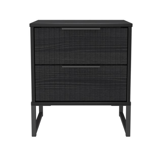 Menai 2 Drawer Compact Bedside Cabinet in Black Ash (Ready Assembled) Black Black Ash