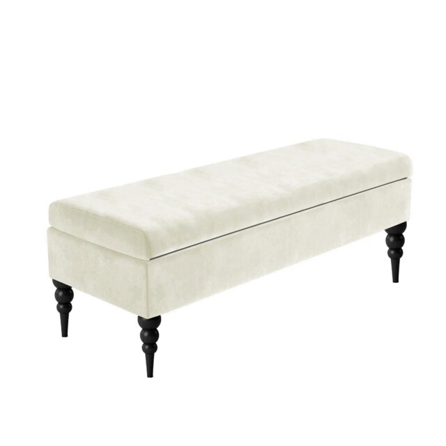 Sierra Plain 180cm Ottoman Storage Bench - Plush Velvet Shoe Bench - Cream Upholstery Footstool with Storage