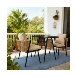 Valena Patio Garden Bistro Set 3 Piece Rattan Outdoor Furniture Table & Chairs