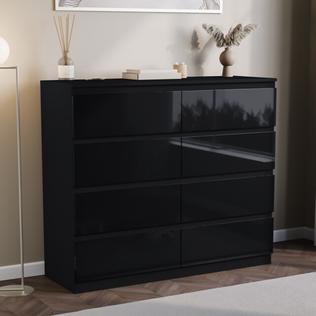 Vida Designs Glinton 8 Drawer Chest of Drawers Bedroom Storage, 100% FSC, Black