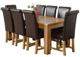 Dakota 182 x 92cm Oak Large Dining Table and 8 Washington Leather Chairs Brown Brown