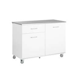 SoBuy Rolling Kitchen Storage Trolley with Stainless Steel Worktop, White, 47.2x22.0x35.4 inches, 58.8 kg - FKW117-W