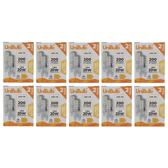 UniBulb LED G9 200lm 1.8W (Replaces 20W) 2700K (Warm White) Capsule Light Bulb - Pack of 20