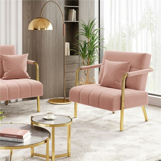 Yaheetech Velvet Accent Armchair with Cozy Pillow