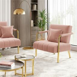Yaheetech Velvet Accent Armchair with Cozy Pillow