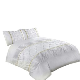 Duvet Cover And Pillowcase Set Silver Black Red Lilac White Pintuck Pleated Design Polycotton Linen White White Super King