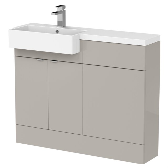 Balterley Alrewas Contemporary 2 Door Left-Hand Floor Standing Combination Unit with Basin, Pebble Grey, 1100mm
