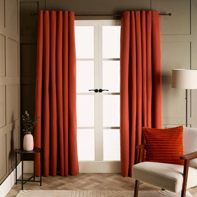 "OHS Woven Textured Panel Pair Blackout Eyelet Curtains, 66x72"" Orange Rust"