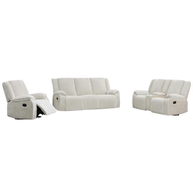 Verona 3+2+1 Jumbo Cord Manual Recliner Sofa Set Cream Beige Five Plus Seater