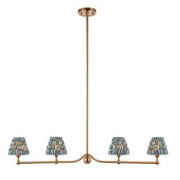 Santiago Brushed Aged Brass Plate Pendant Light with Marlin Blue Fabric Ripple Shade 16cm 4x B22