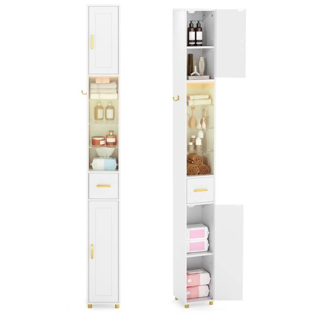 COSTWAY 180 cm Tall Bathroom Cabinet Narrow Storage White
