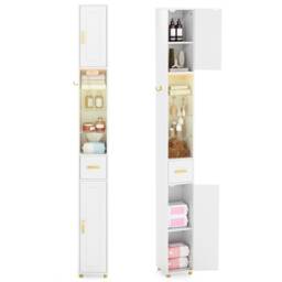 COSTWAY 180 cm Tall Bathroom Cabinet Narrow Storage White
