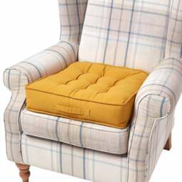 "Homescapes Mustard Cotton Armchair Booster Cushion Yellow Mustard 50cm x 50cm x 10cm (20"" x 20"" x 4"")"