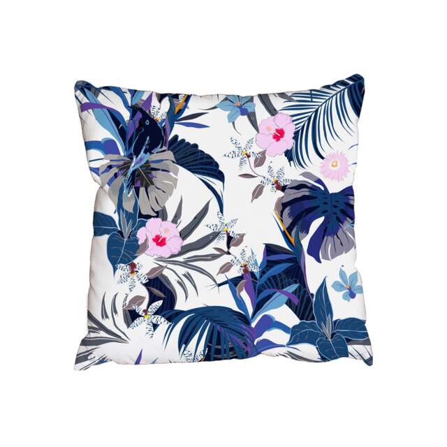 Bright forest flower on navy blue (Outdoor Cushion)
