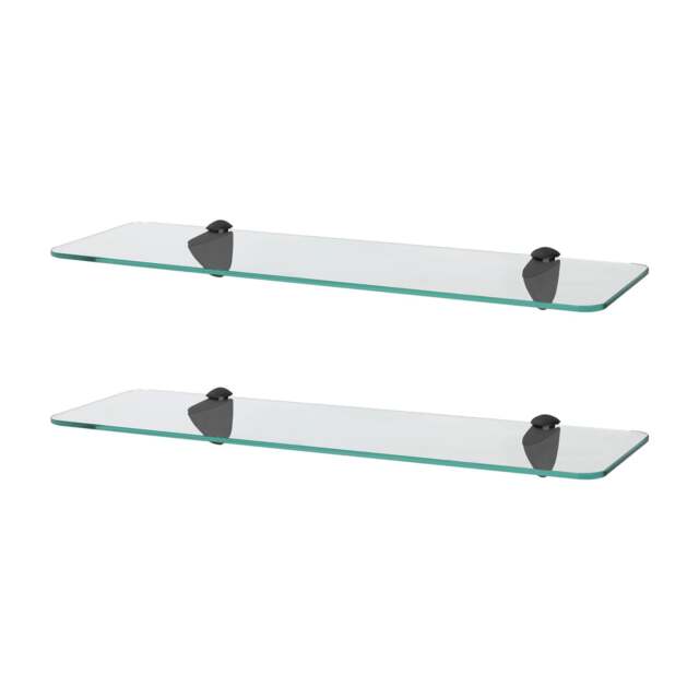 Harbour Housewares Rounded Floating Glass Shelf - 50cm - Metallic Brackets - Bathroom Shower Storage Vanity Display Unit Shelf Black Black 2