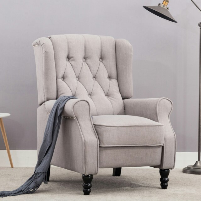 Althorpe Wing Back Recliner Button Back Fireside Linen Chair (Grey)