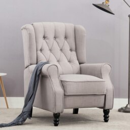 Althorpe Wing Back Recliner Button Back Fireside Linen Chair (Grey)