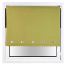 FURNISHED Blackout Roller Blinds with Chrome Square Eyelets and Metal Fittings Green Green (W) 120cm x (L) 210cm