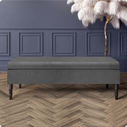Safar Plain 180cm Ottoman Storage Bench - Plush Velvet Shoe Bench - Grey Upholstery Footstool with Storage
