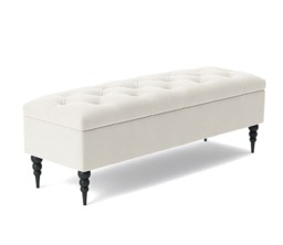 150cm Safar Ottoman bench with Storage and Turned Wooden Legs- Plush Velvet Shoes Bench - Cream Chesterfield Storage Bench