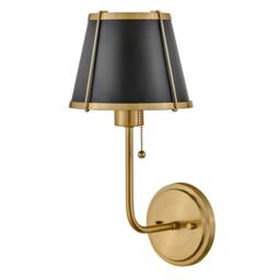 Hinkley Clarke Wall Lamp with Shade Contemporary Warm Brass, Black Metal Shade 1x E27