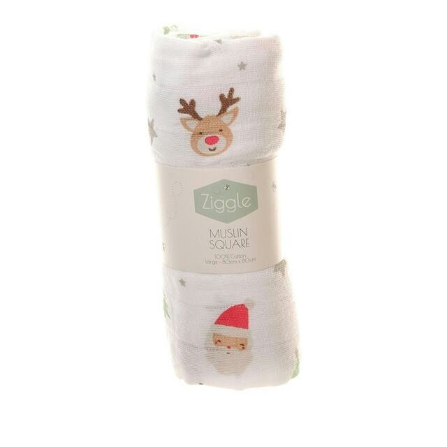Ziggle Cotton Muslin Square - Christmas Reindeer & Santa