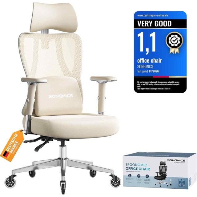 Reclining Gaming Chair with Adjustable Lumbar Support, Headrest and Armrests, Camel Brown and Cloud White