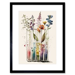 "Wildflowers Rainbow Colour Water Glass Test Tubes 9x7"" Black Framed Wall Art Print"