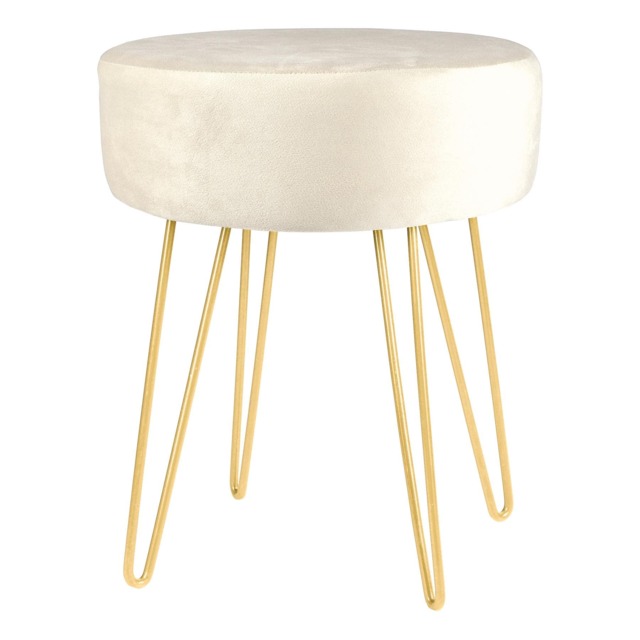 Harbour Housewares Velvet Footstool - Round Modern Dressing Table Footstool Vanity Seat Chairs - 40 x 35cm - Cream/Gold Cream Cream/Gold Pack of 1 1