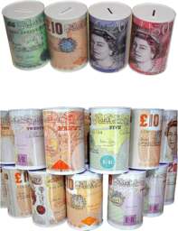 KAV Sterling Money Tin - Piggy Bank, Coin, Cash Money Box- Cylindrical Shape, Multicolour(15cx10 cm)(12 RANDOM Note Designs)