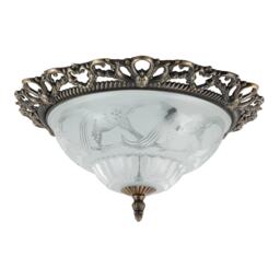 Traditional and Classic Antique Brass and Floral Glass Flush Ceiling Light Gold Antique Brass 1