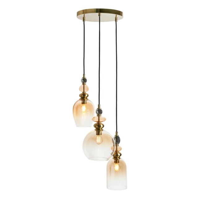 BHS Seline 3 Light Cluster Ceiling Pendant, Satin Brass