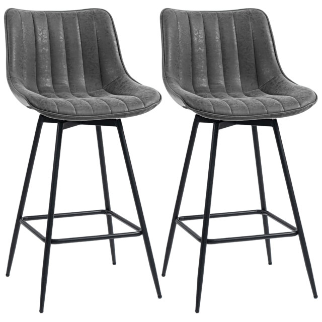 HOMCOM Swivel Bar Stools Set of 2, PU Leather Upholstered Bar Chairs, Grey Grey Grey