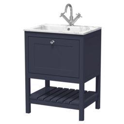 Balterley Coppenhall Contemporary 1 Drawer Floor Standing Vanity Unit with Stone Basin, Indigo Blue, 600mm