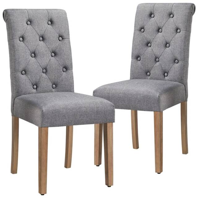 Yaheetech Set of 2 Classic PU Leather Dining Chairs Grey Dark Grey