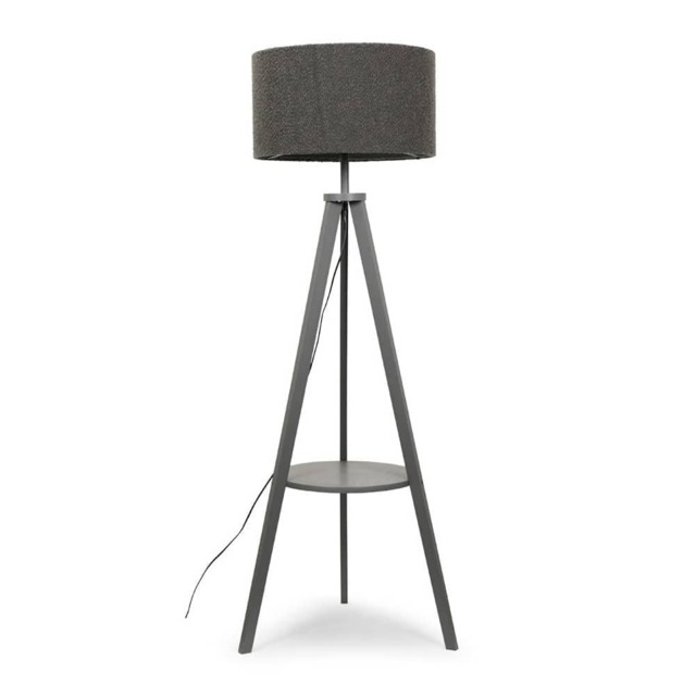 ValueLights Morrigan Grey Boucle Shade Grey Tripod Floor Lamp and Bulb