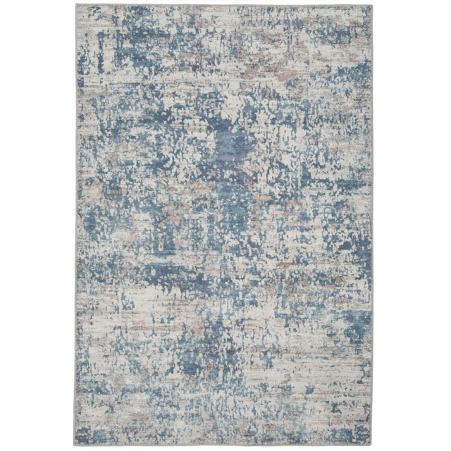 KUKOON Blue Grey Distressed Abstract Non Slip Washable Low Pile Rug 200cm x 290cm Blue
