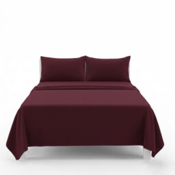 Easy Care Flat Bed Sheet Polycotton Durable Low Maintenance Bedding Red Wine