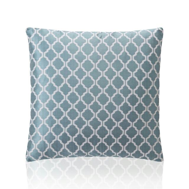 Two Tone Geometric Jacquard 45cm x 45cm Teal Cushion Set of 4 Blue White 45cm x 45cm x 10cm 4