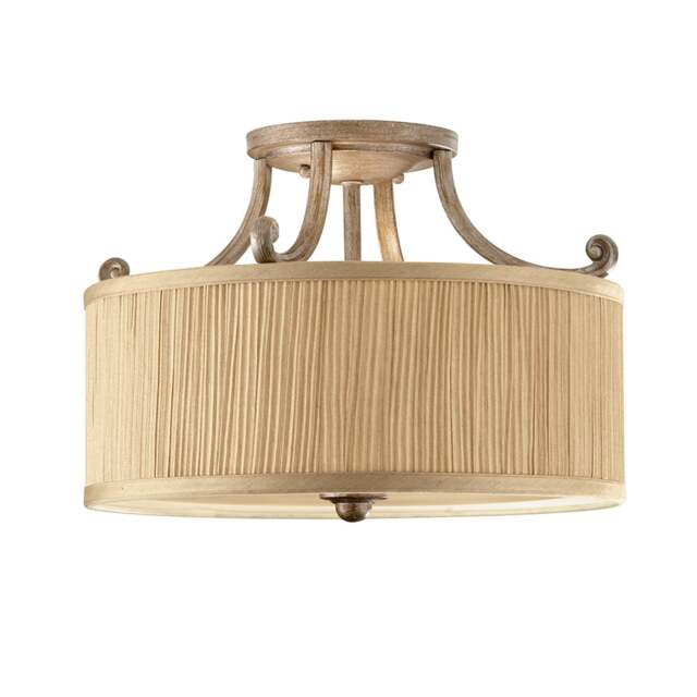 Abbey 3 Light Semi Flush Ceiling Light Silver Sand with Shade, E27